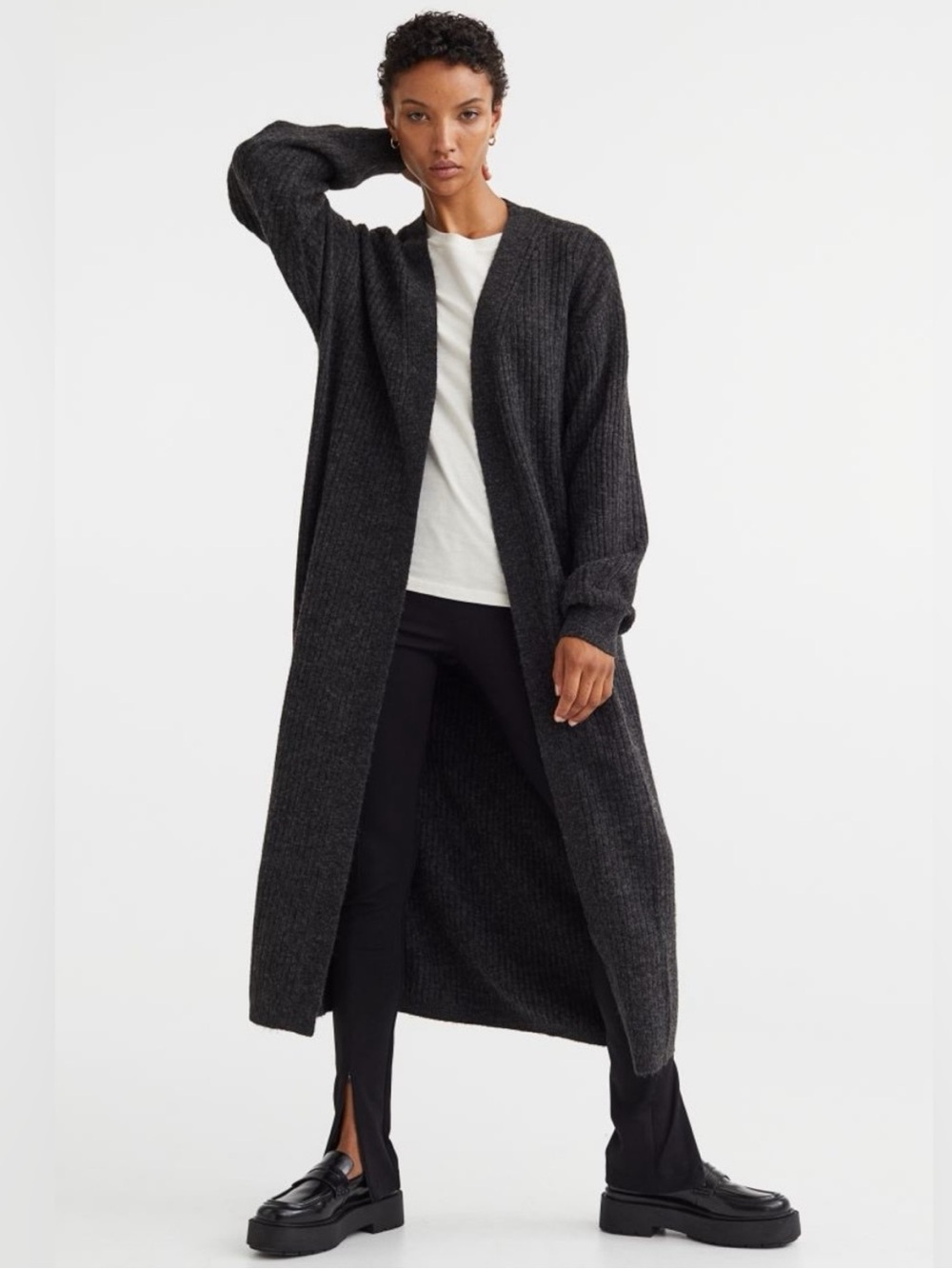 H&M Rib Knit Charcoal Duster Cardigan